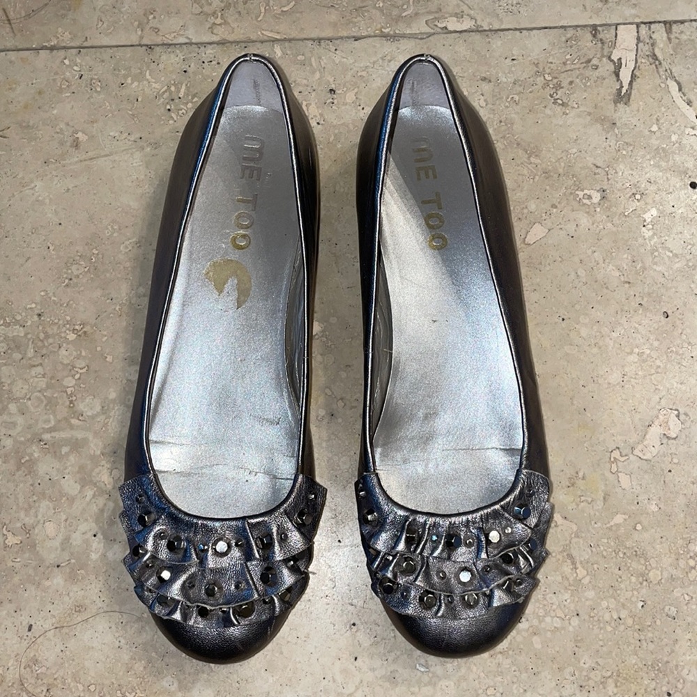 Me Too Silver Dress Shoes, leather, size 7M